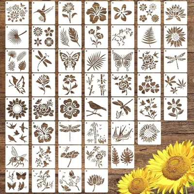 50 plantillas de figuras de flores 4x4 pulgadas