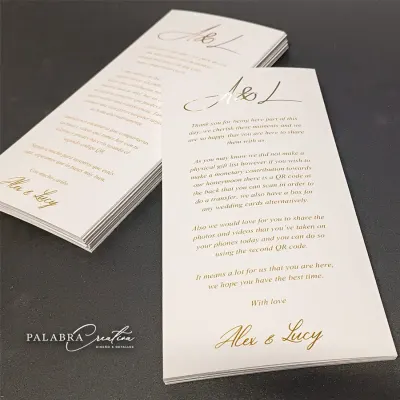 Tarjetas 10x22 cm 2 vistas con foil en logo al frente