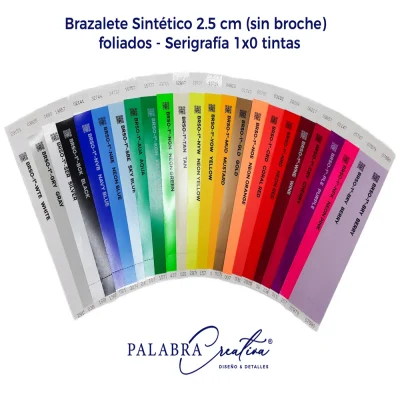 500 Brazaletes Sintéticos 2.5 cm sin broche con estampado 1 tinta - Colores surtidos Foliados
