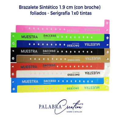 500 Brazaletes Sintéticos 1.9 cm con broche con estampado 1 tinta - Colores surtidos Foliados
