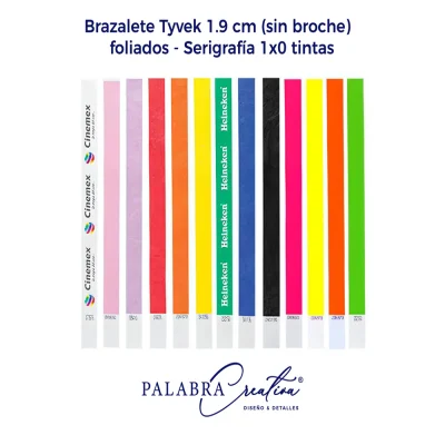 500 Brazaletes Tyvek 1.9 cm con estampado 1 tinta - Colores surtidos Foliados