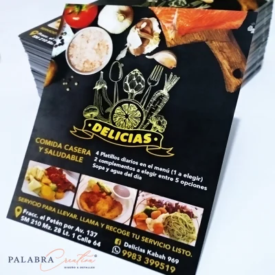 Flyers 1/4 de Carta a color 2 vistas - Digital en Couché 115 grs