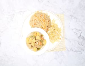 healthy meal plans wtih Carrot Pilaf Rice with Chicken & Potato Casserole & Spicy Stirfry Cabbage