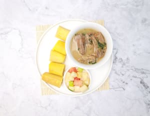 healthy meal plans with Boiled Plantain with Chicken Peppersoup & Fruit Bowl