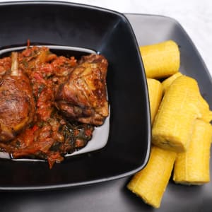 food for weight loss with Boiled Plantain with Chicken Ugu Sauce