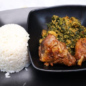 food for weight loss with Plain White Rice with Efo Elegusi Soup and Grilled Chicken
