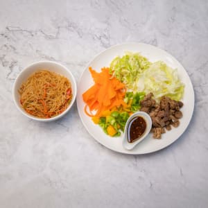 nutrition guide with Vegetable Singapore Noodles with Salt & Pepper Fish