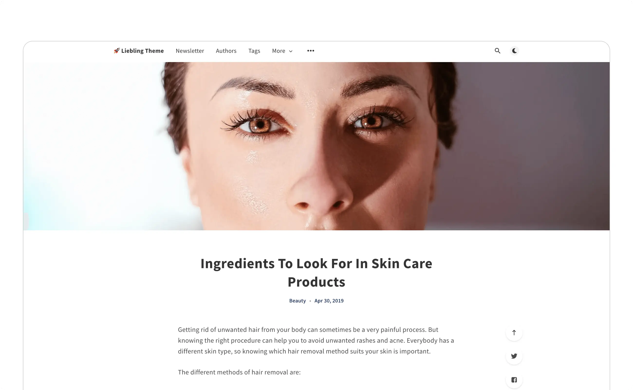 Design of an article header in desktop size.