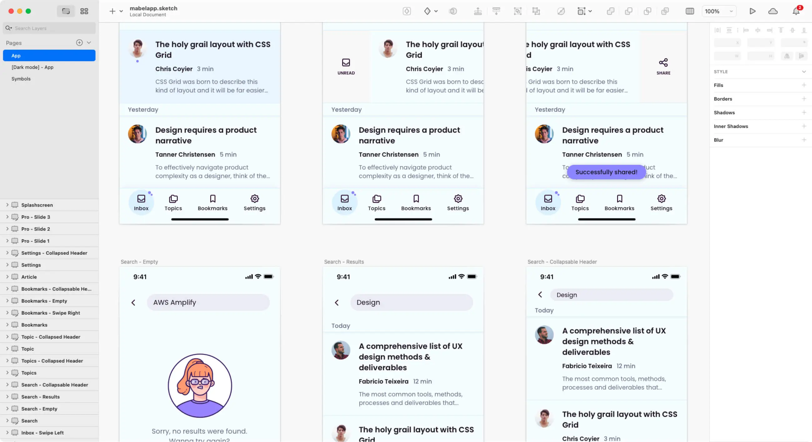 Some of the app artboards I made on Sketch.