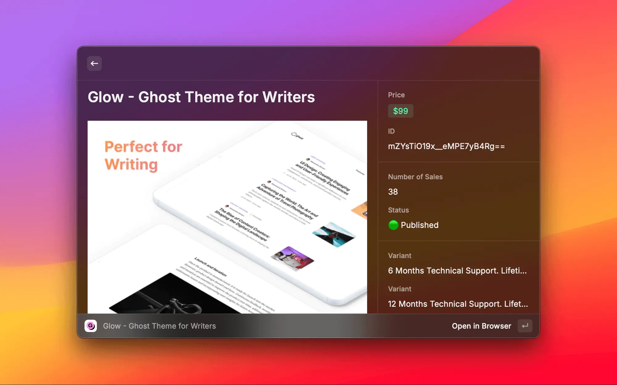 Detail view of one of my Gumroad products