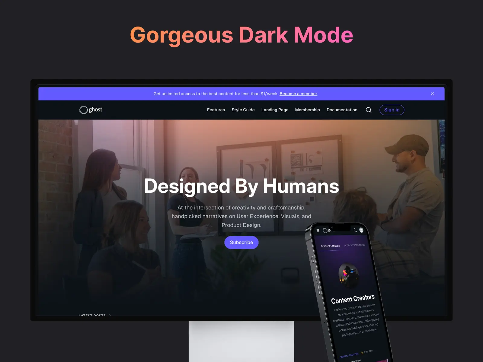 The theme not only looks great in light mode, but also in dark mode.