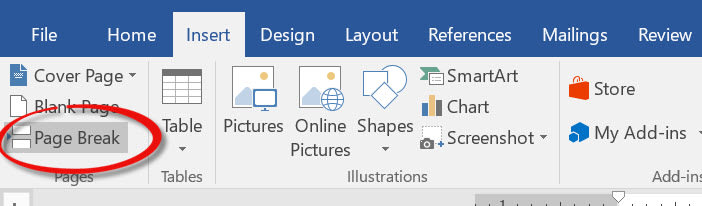 How to add a page break from the ribbon
