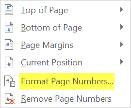 Image: showing how to format page numbers in Microsoft Word