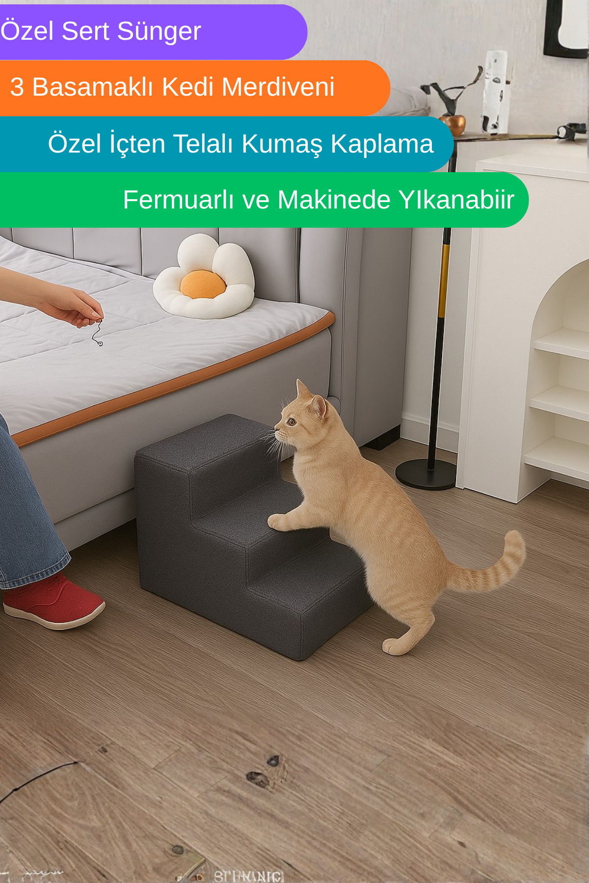Dizanor Kediler İçin Tasarlanmış 3 Basamaklı Tırmanma Merdiveni