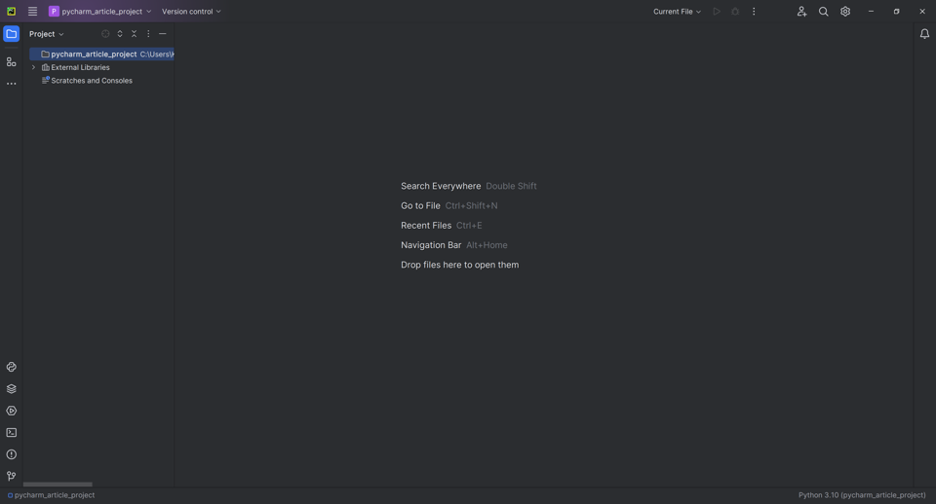 A screenshot of the pycharm_article_project window.