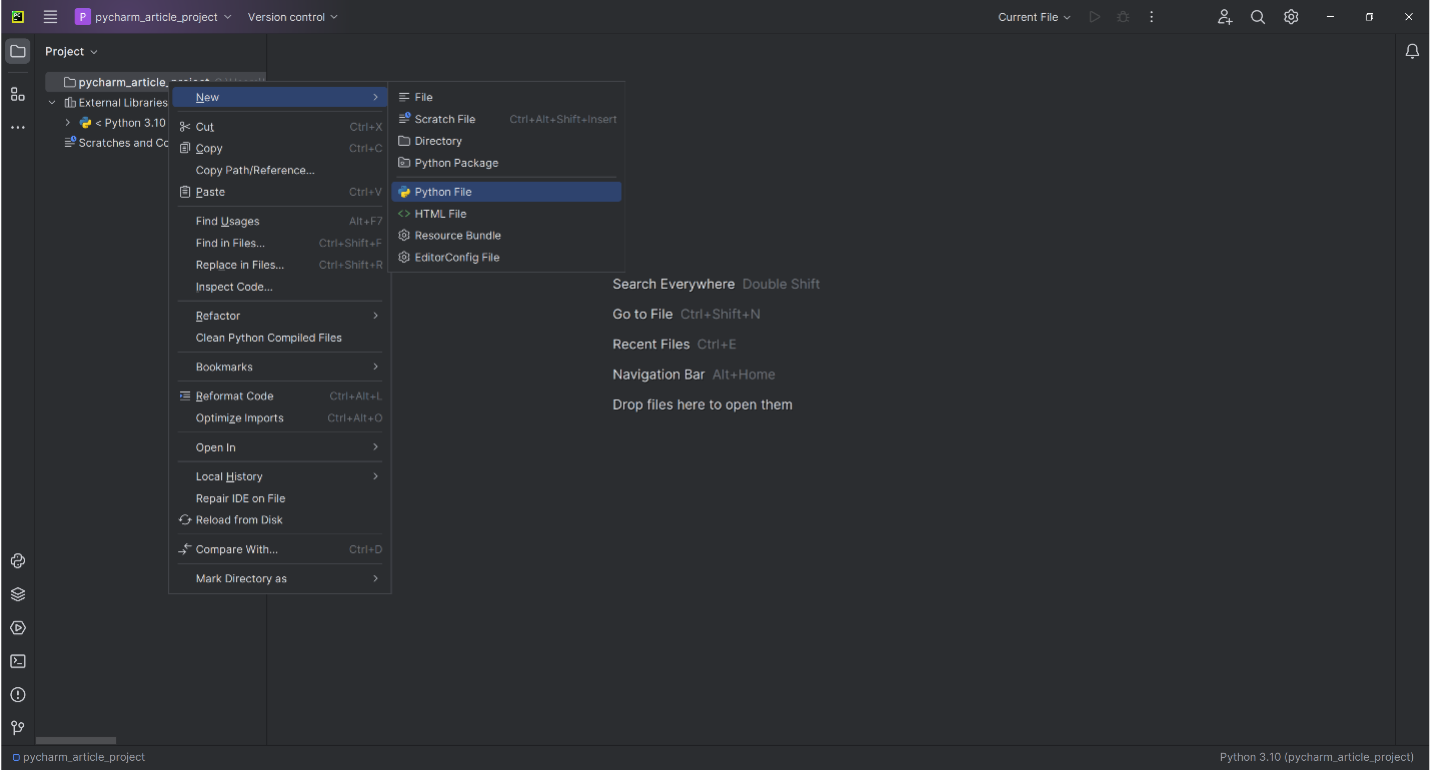 A screenshot of PyCharm.