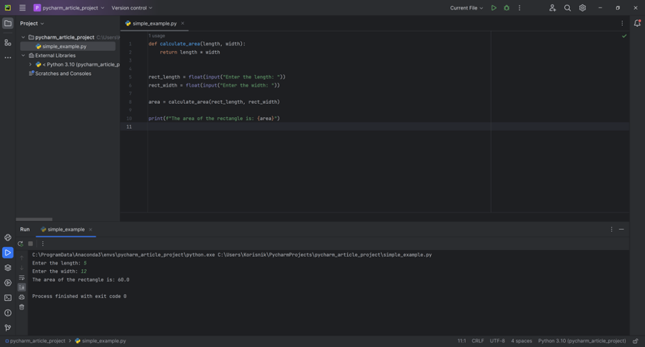 A screenshot of the Run tool window in PyCharm.