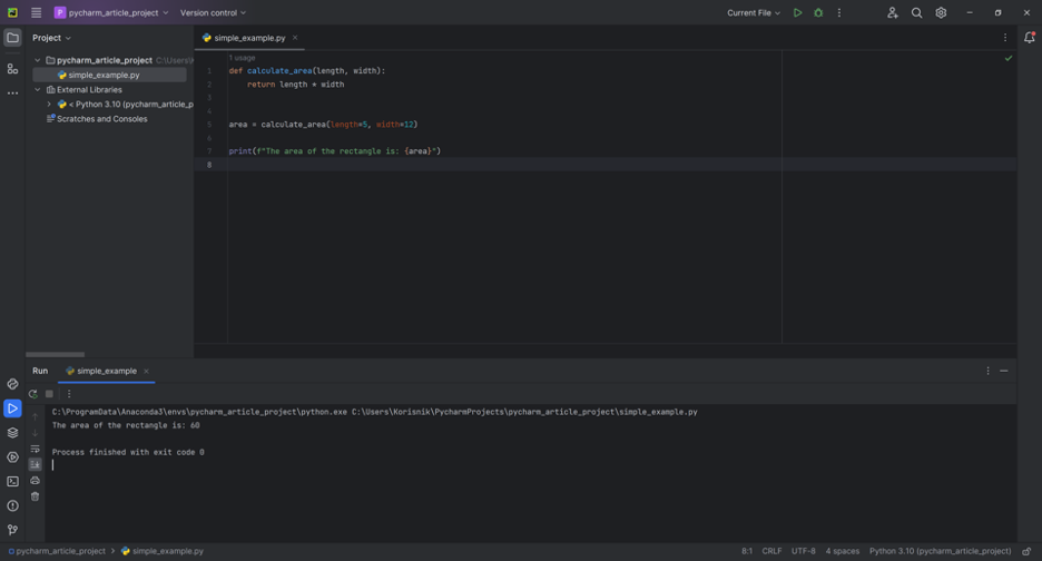 A screenshot of the Run tool window in PyCharm.