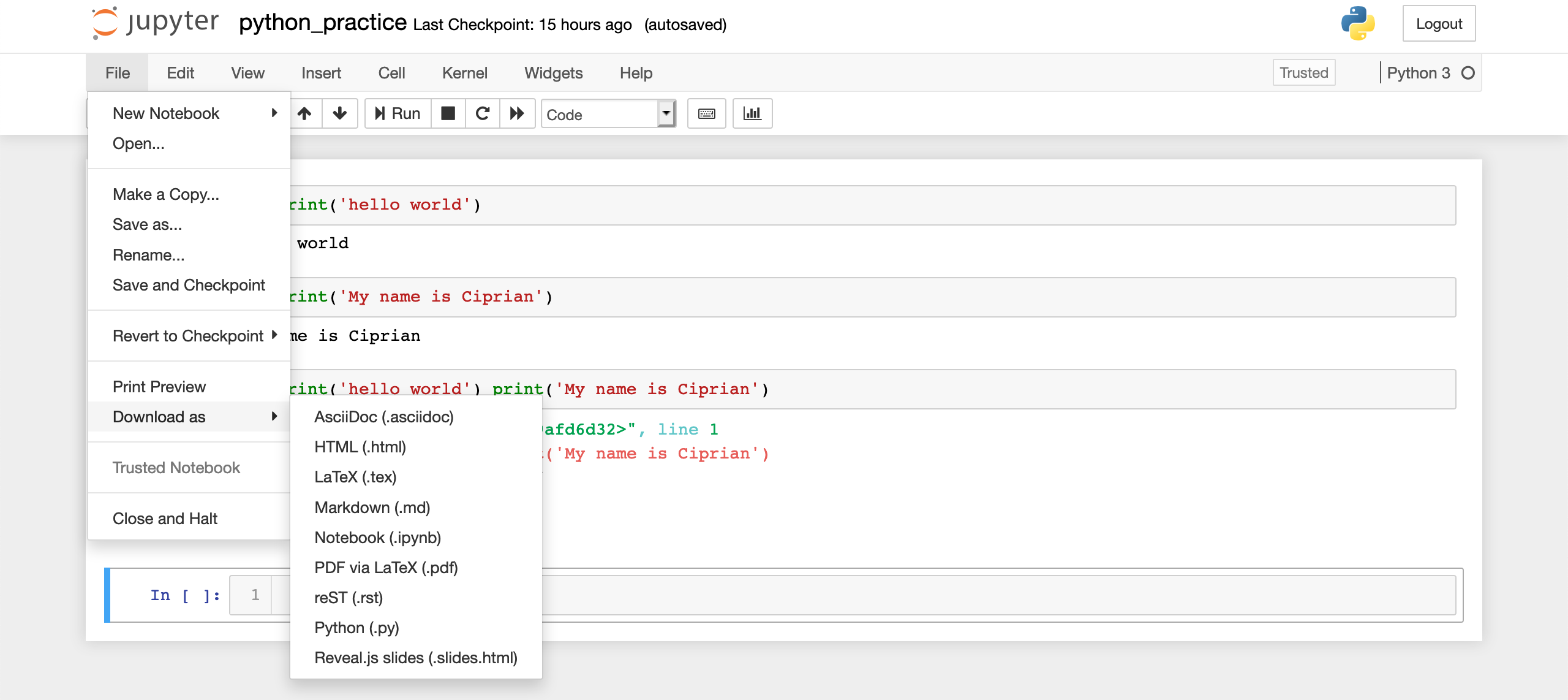 Download a Jupyter notebook as different formats