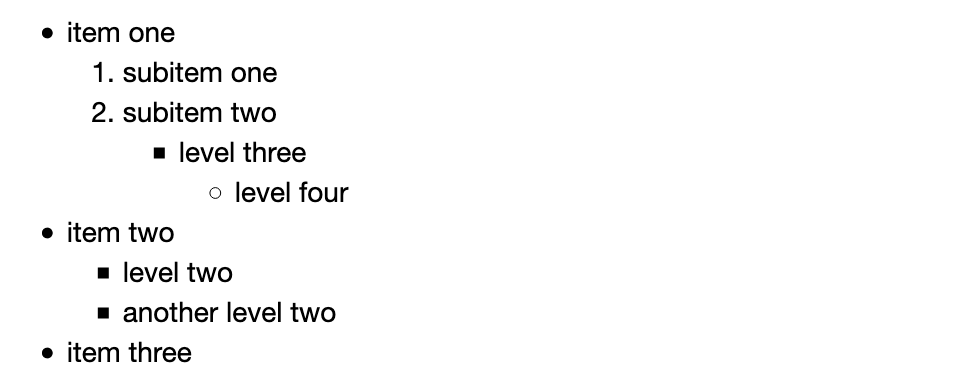 nested lists in markdown