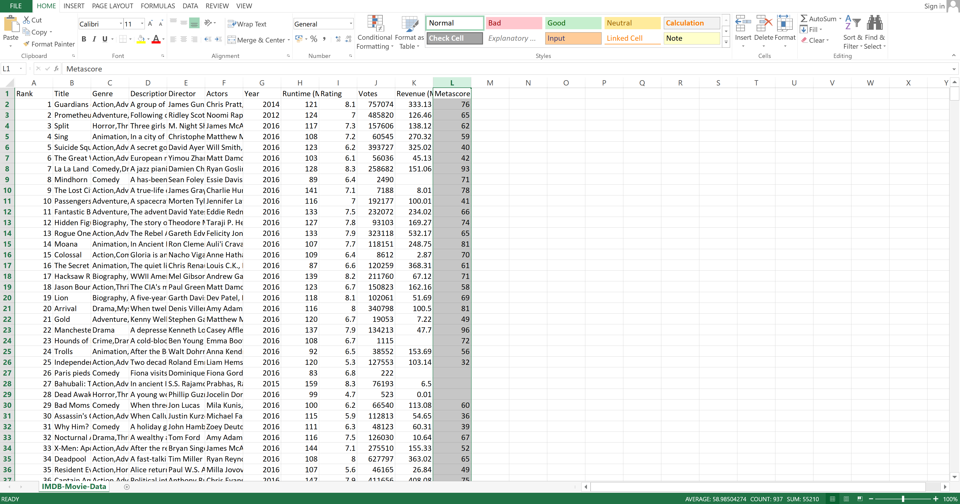 select data in Excel