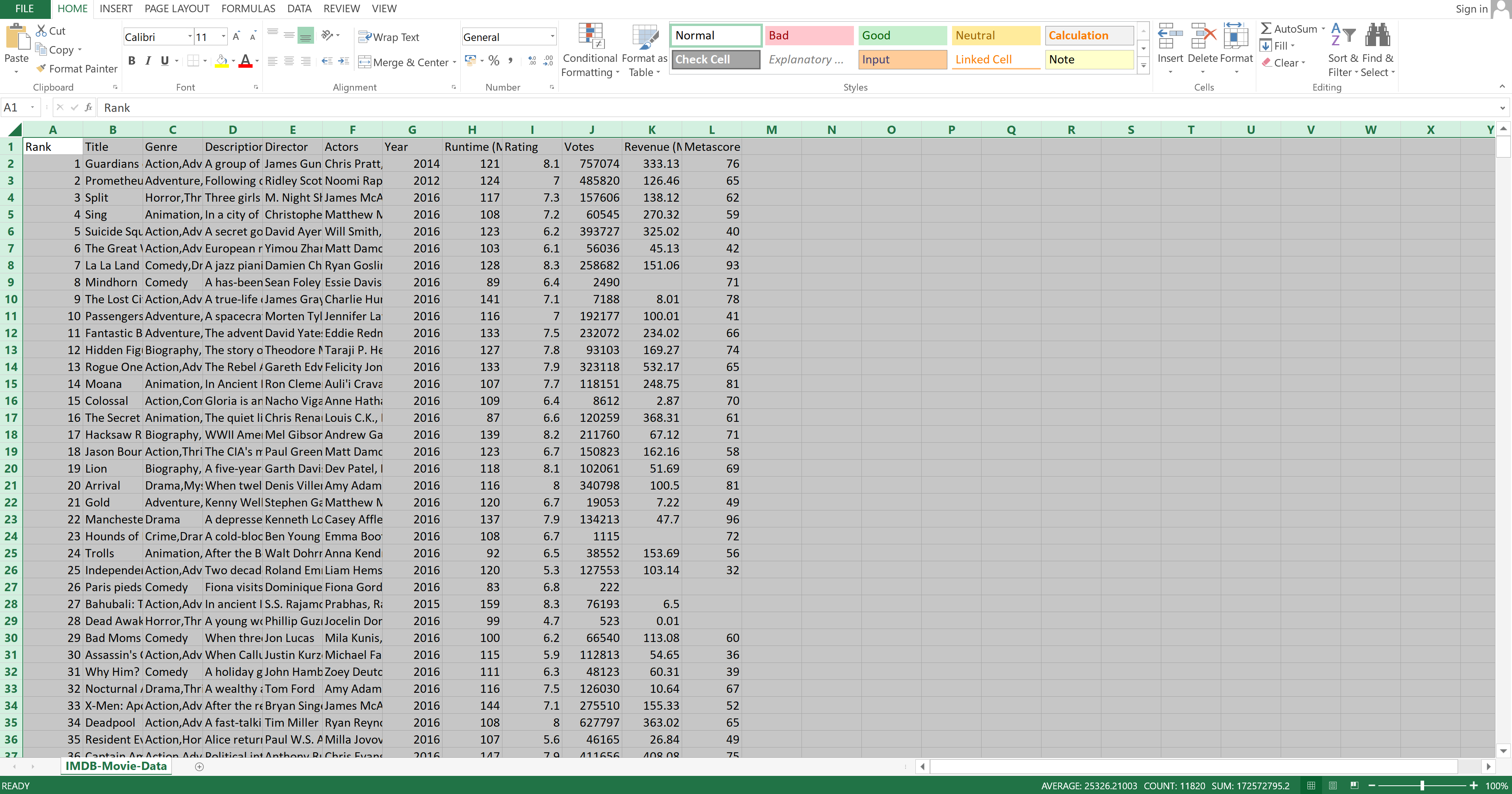 select all data in Excel