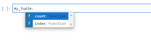 an example of how to view all the methods attatched to a tuple object in Jupyter notebook