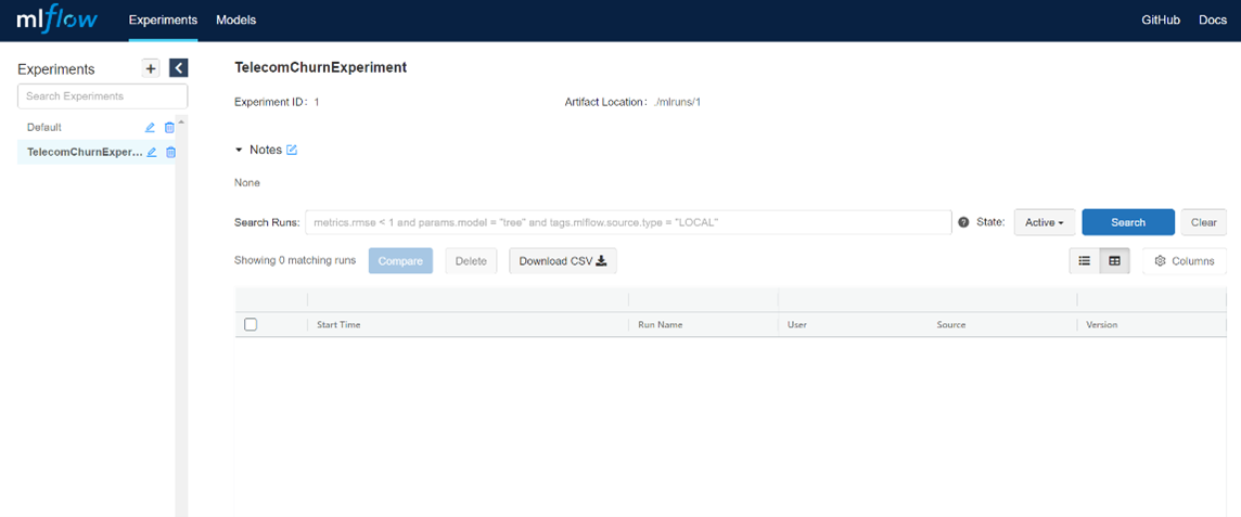 MLflow user interface