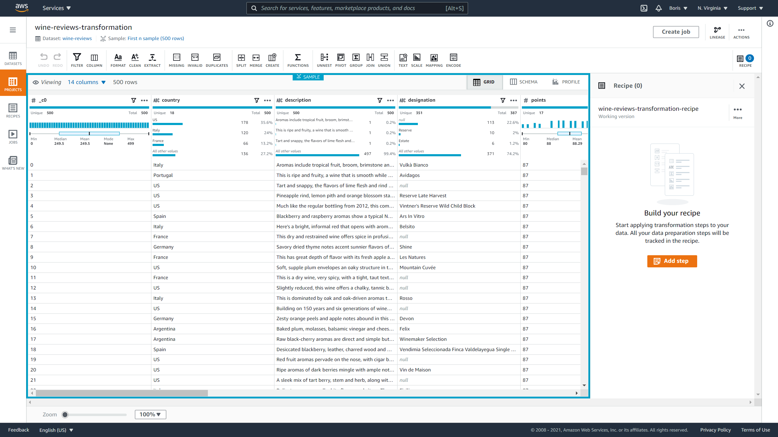 DataBrew display grid