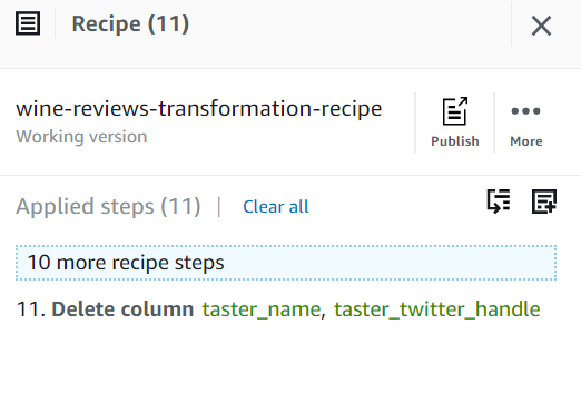 DataBrew publish recipe