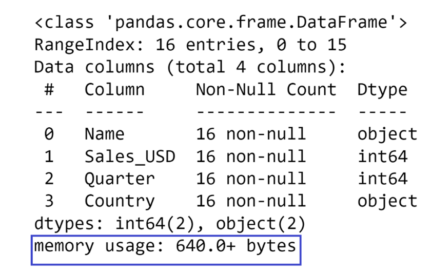 Pandas DataFrame displaying memory usage