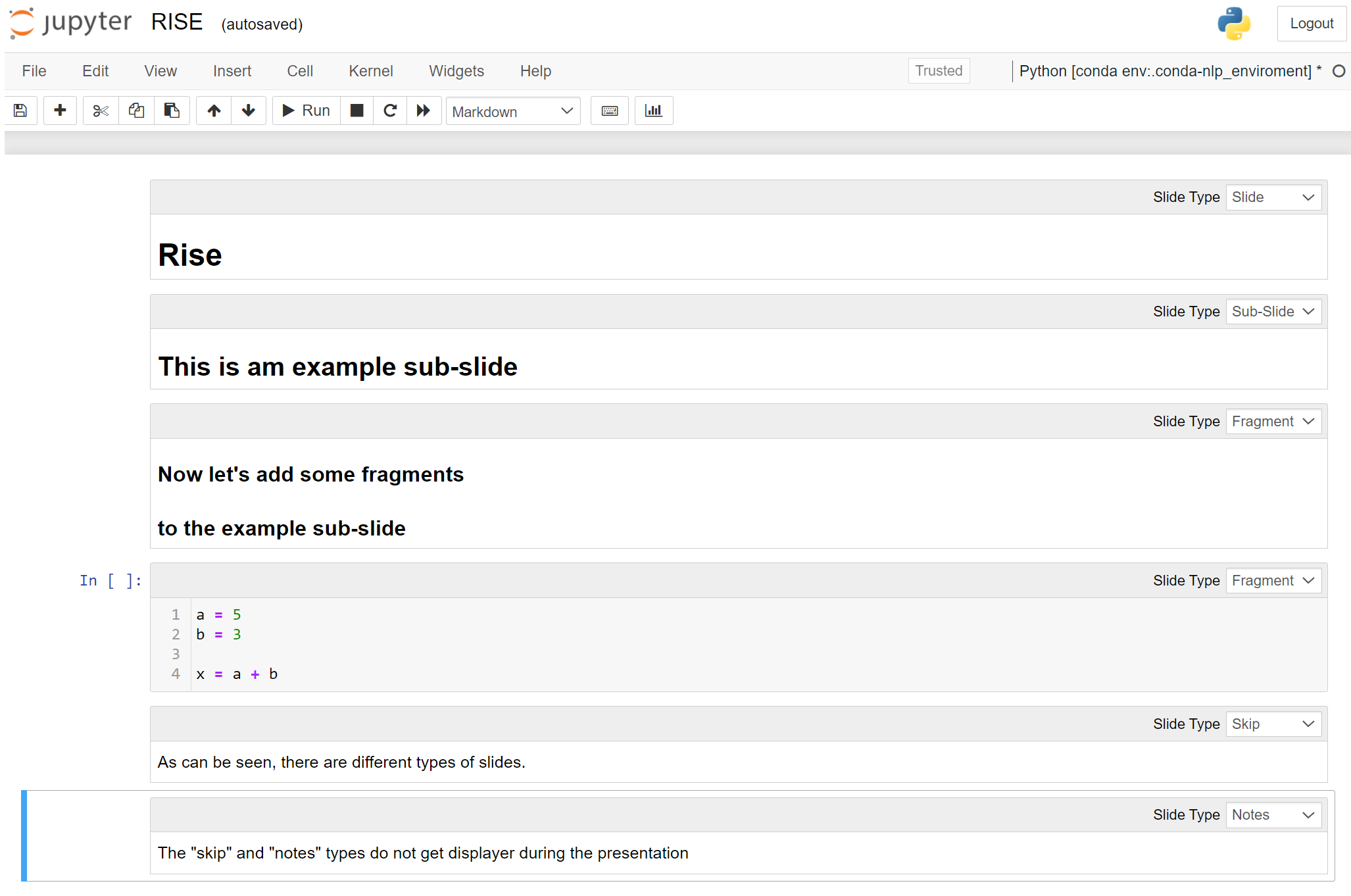 jupyter notebook in presentation mode