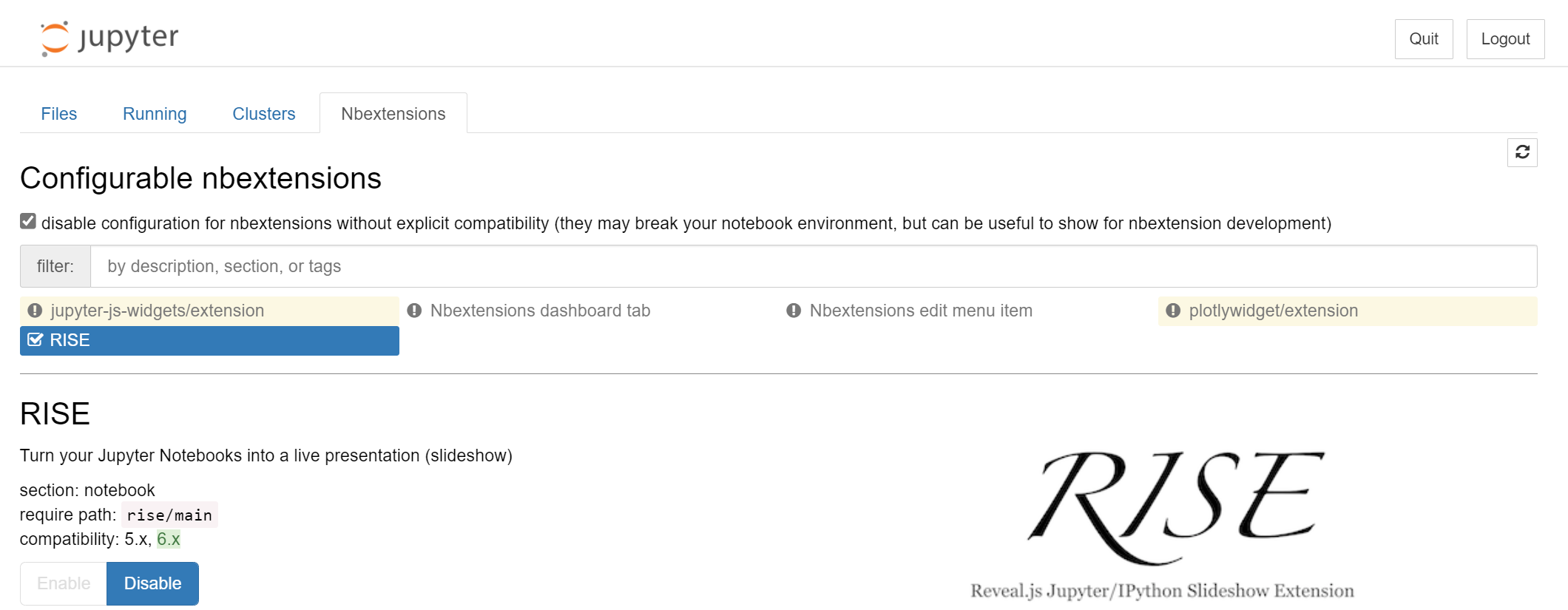 Nbextensions in RISE