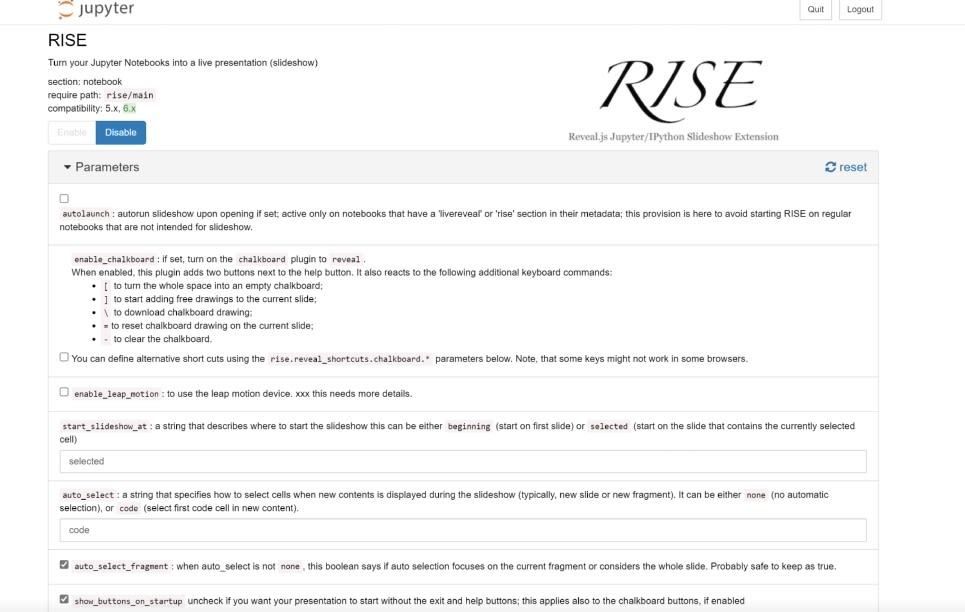 GitHub - jupyterlab-contrib/rise: RISE: Live Reveal.js JupyterLab  Slideshow Extension
