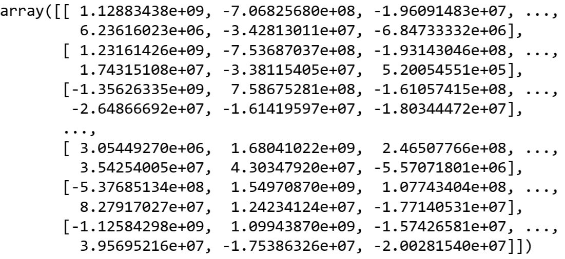 An array carrying the features resulting from the eigenfaces