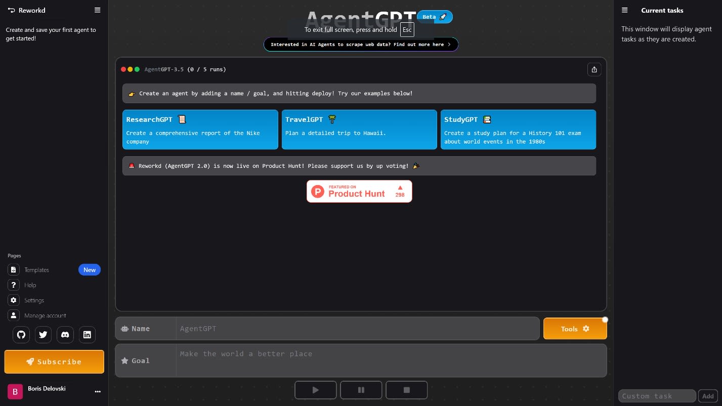 The AgentGPT online platform