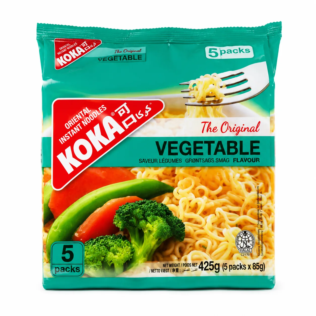 KOKA Oriental Instant Noodles Original Vegetable Flavour - Pack of 5 - 425g