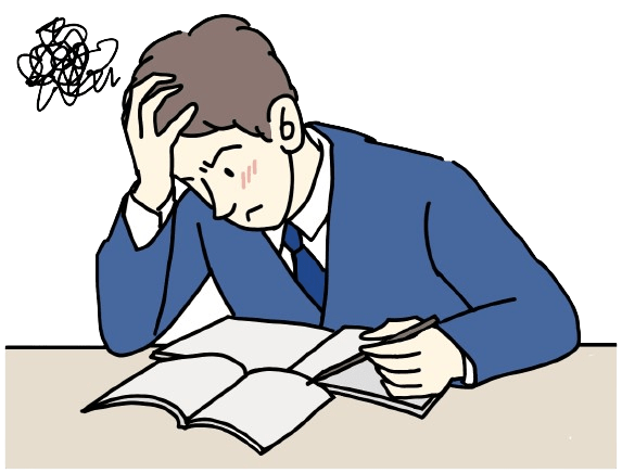 試験勉強に苦戦している男性