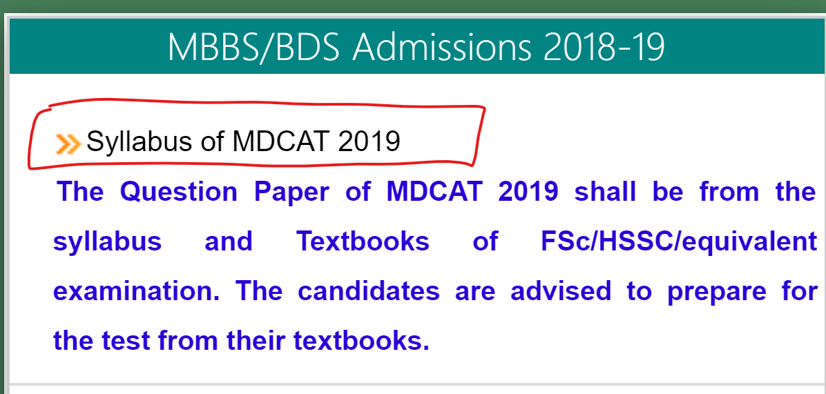 UHS MDCAT SYLLABUS 2019 PDF DOWNLOAD mdcat syllabus 2019