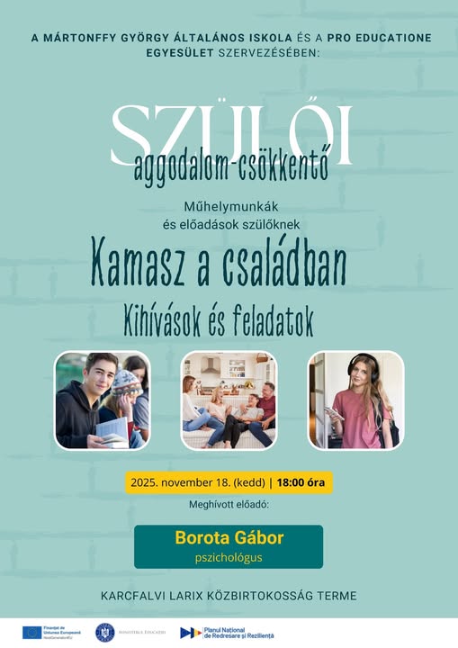 Műhelymunkák és előadások szülőknek a csíkkarcfalvi iskolá felkérésére