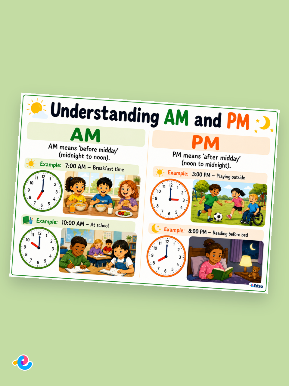 Understanding AM and PM Poster teaching resources | Edzo