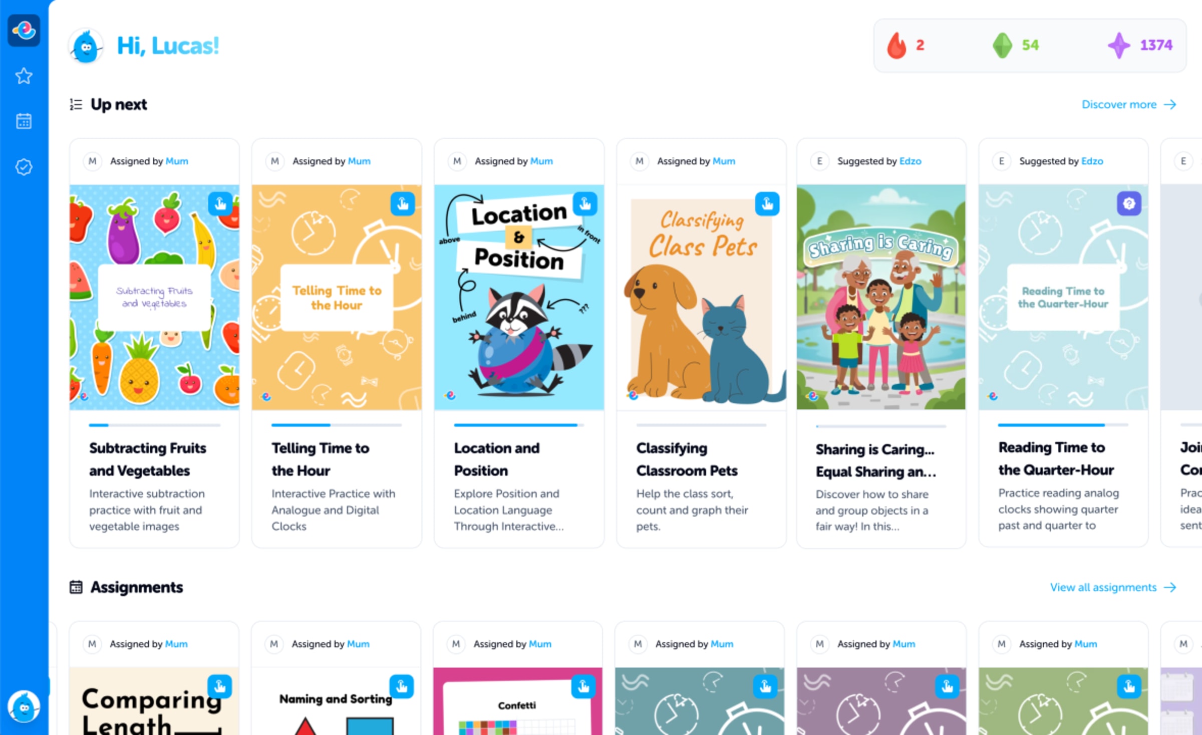 Parent view of adaptive learner progress on Edzo