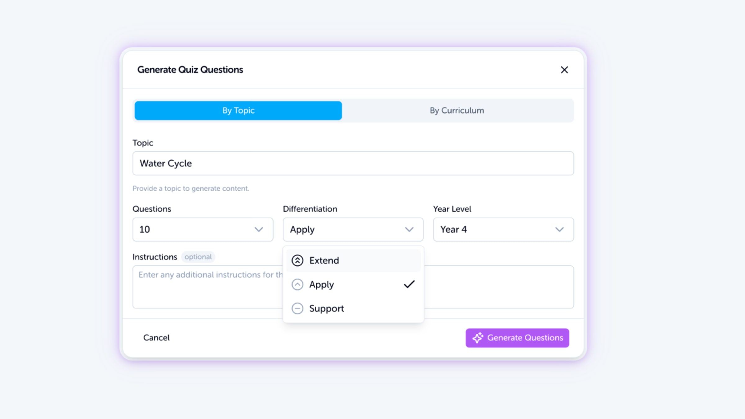 AI generating a quiz draft in Edzo