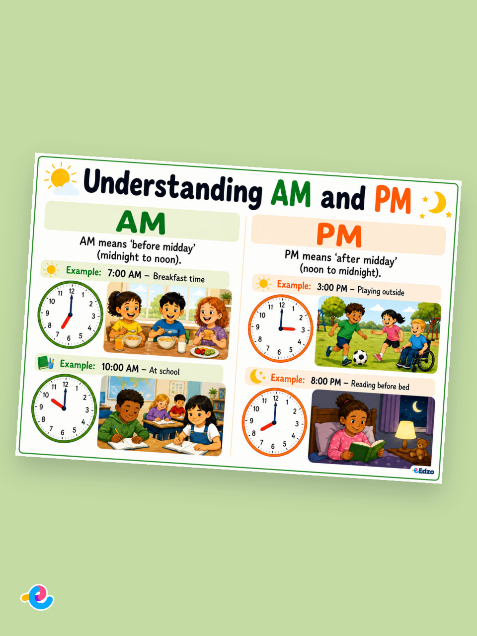 Understanding AM and PM Poster teaching resources | Edzo