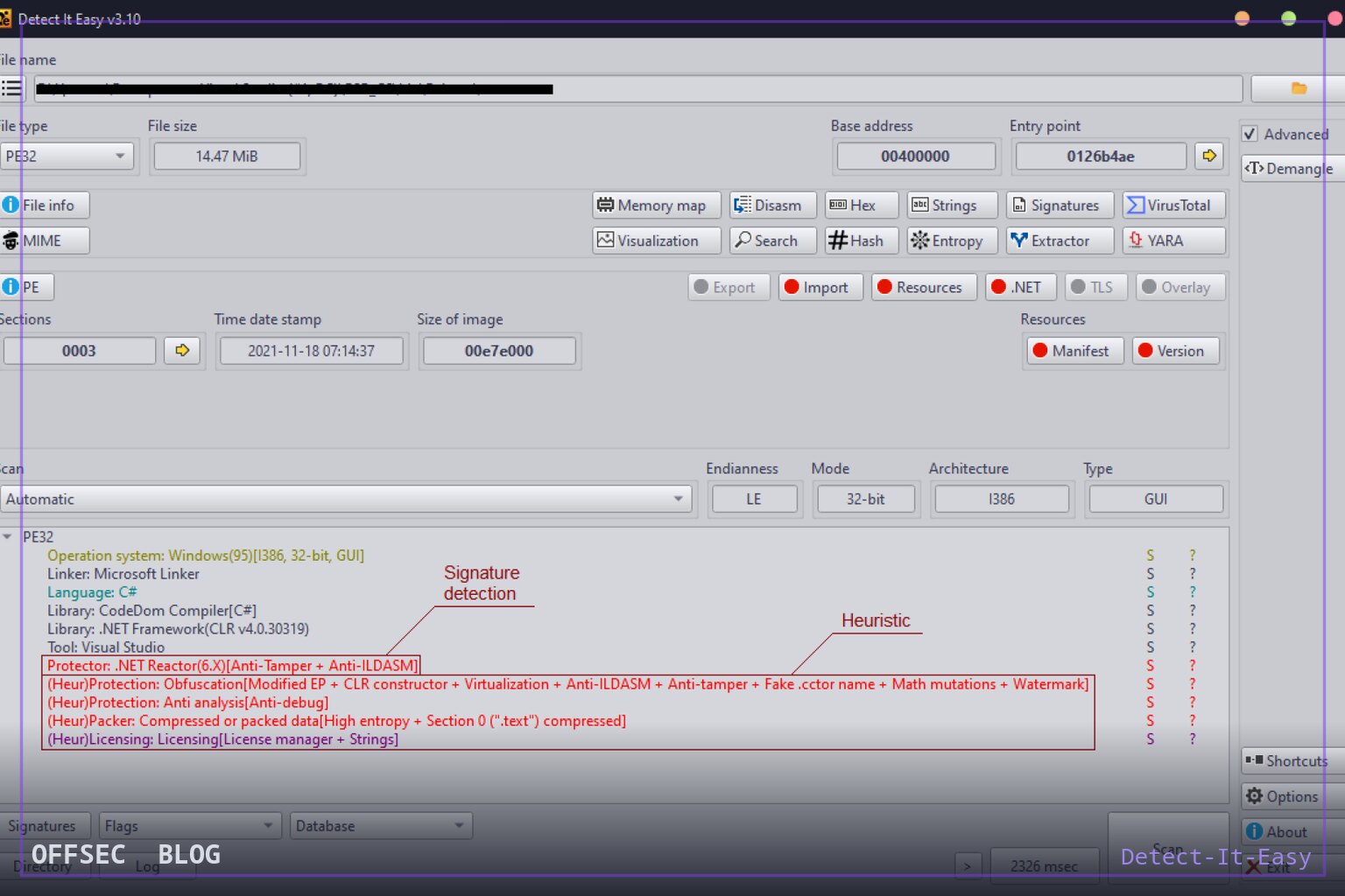 Detect It Easy for static file identification and malware triage