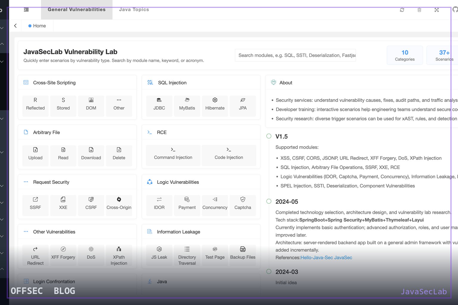 JavaSecLab for hands-on Java vulnerability training and security tool evaluation