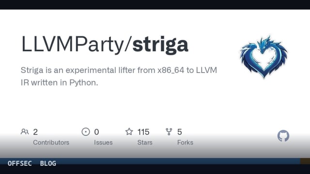 Turning x86-64 machine code into LLVM IR with striga