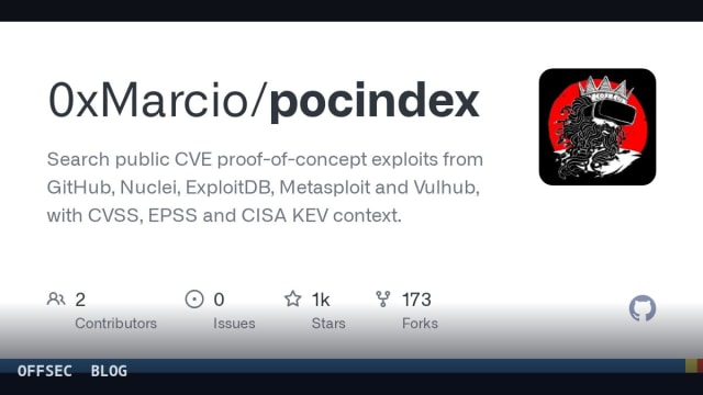pocindex for searching public CVE proof-of-concept repositories with exploitability context