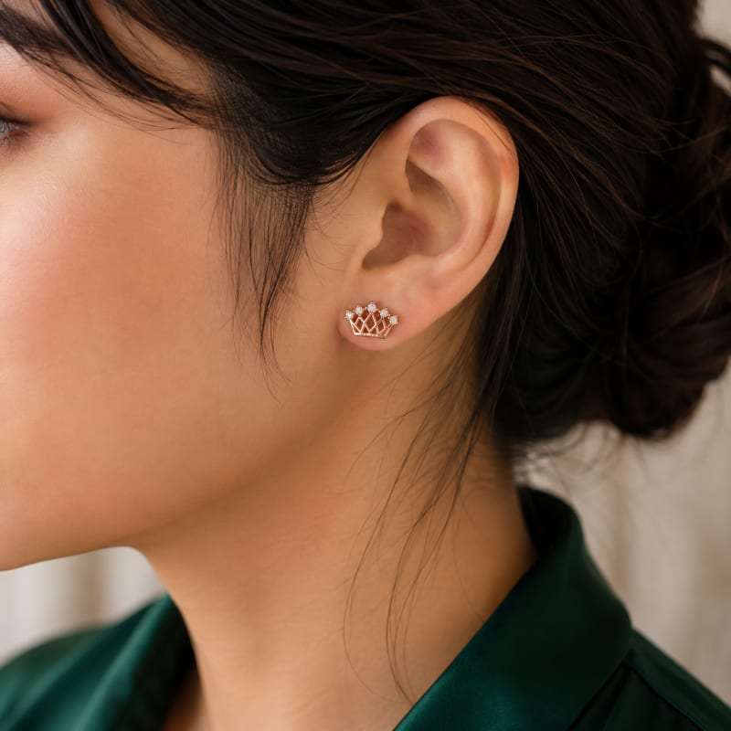 Crown rose gold stud - view 3