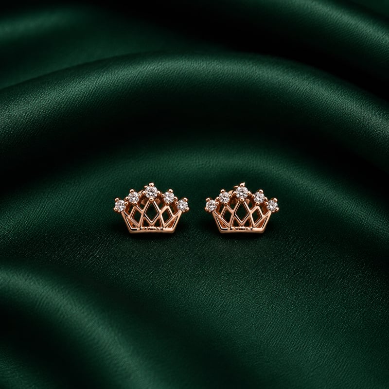 Crown rose gold stud